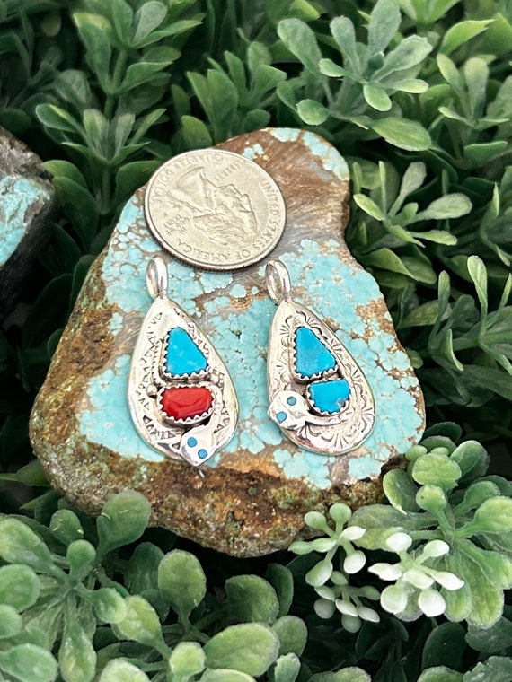 Effie Calavaza Vintage Zuni Snake Pendant, Turquoise Coral