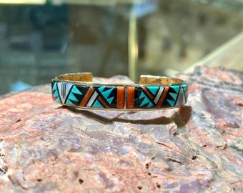 14KT Gold Donald and Viola Eriacho Zuni Vintage Multistone Inlay
