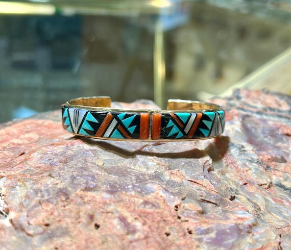 14KT Gold Donald and Viola Eriacho Zuni Vintage Multistone Inlay