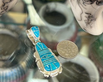 ナバホ パール ネックレス ブルー ターコイズ インレイ ペンダント