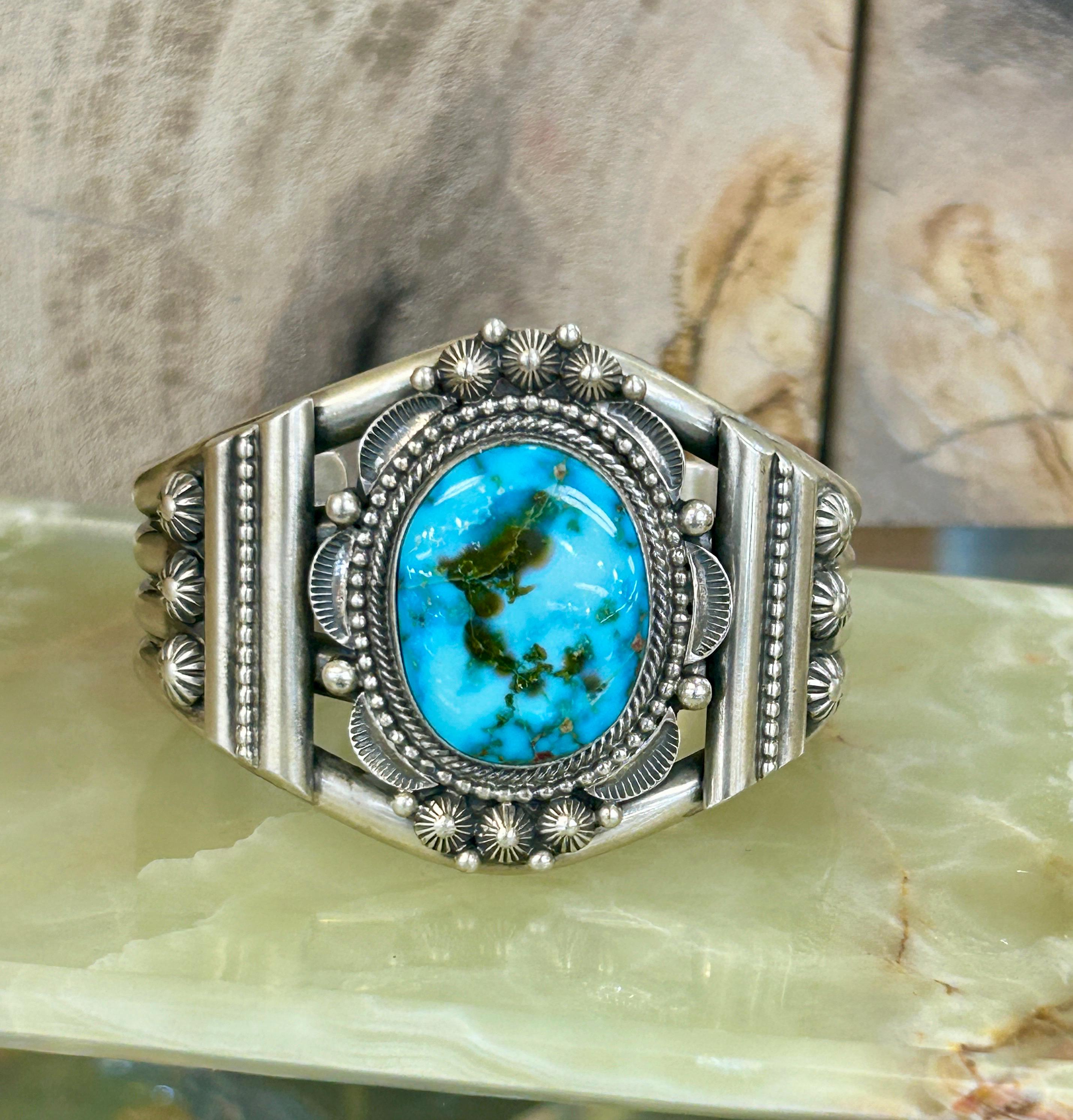 Gorgeous Arizona Blue Turquoise Sterling Silver Thick Navajo