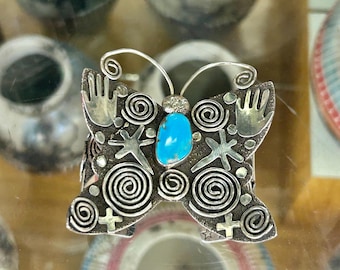 Alex Sanchez Symbolic Sterling Silver Butterfly Turquoise Navajo