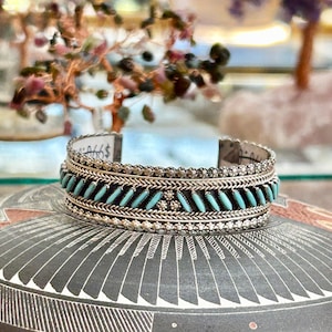 Zuni Needlepoint Sleeping Beauty Turquoise Sterling Silver Cuff Bracelet