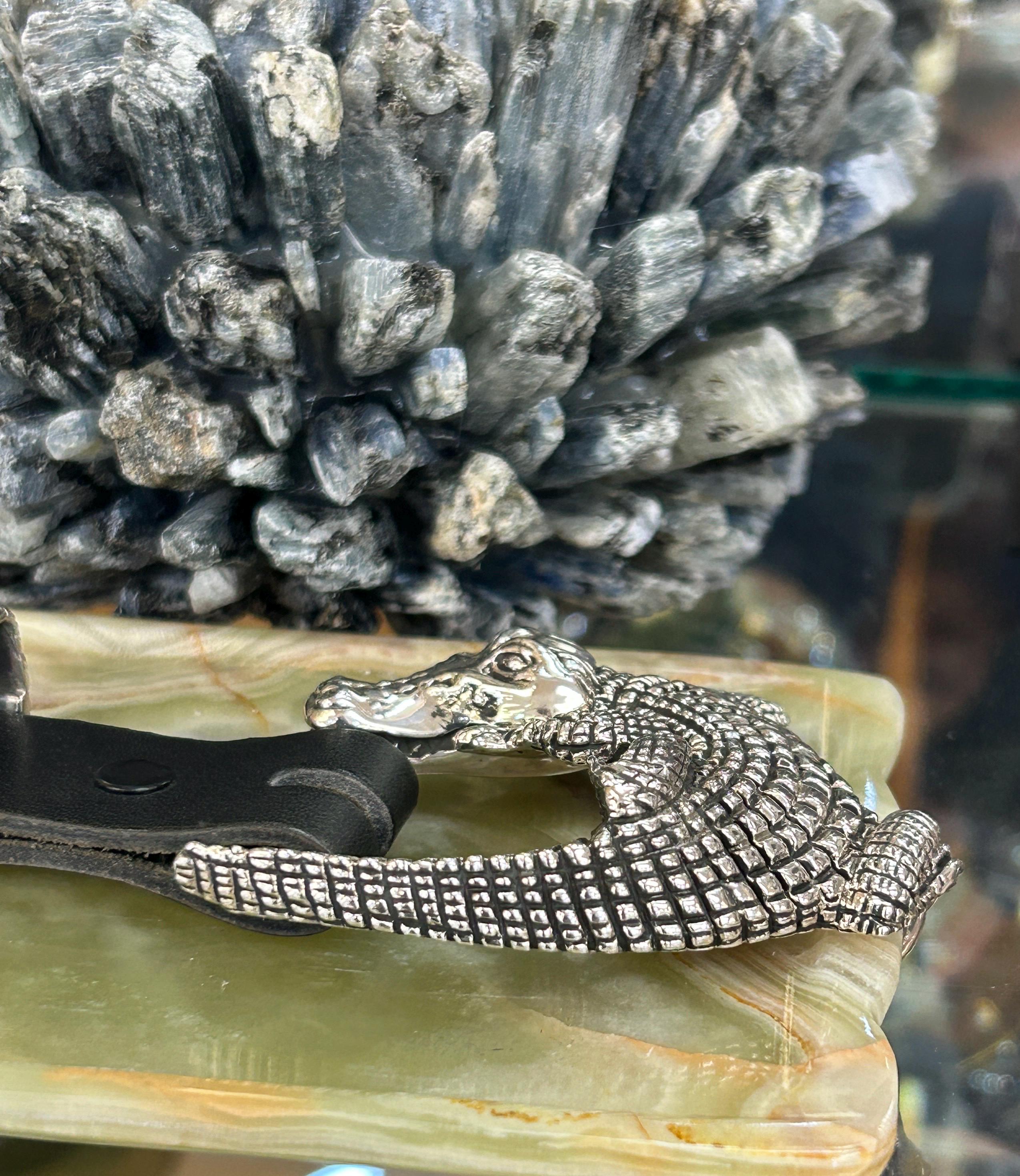 Sterling Silver Tigers Eye Gemstone LARGE heavy Buckle Alligator Buckle Belt Alligator Belt with 1 3/16 main image 4