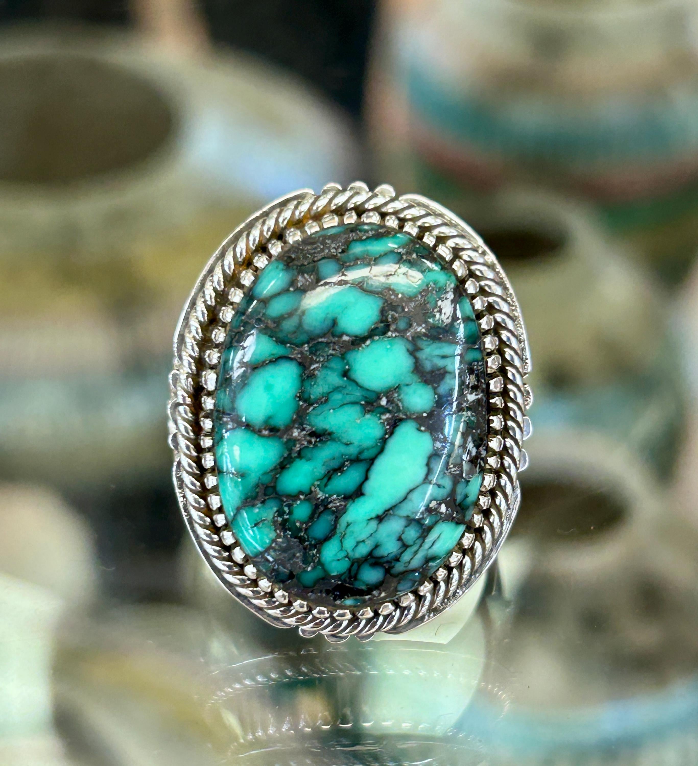 Spiderweb Variscite Sterling Silver Navajo Handmade Men's Ring - Etsy