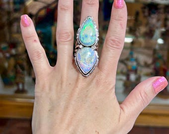 Gorgeous Sterling Opal 2 Stone Sterling Silver Navajo Handmade Ring