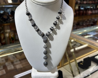 Navajo Sterling Silber gewellte Perlen Lariat Y-Halskette