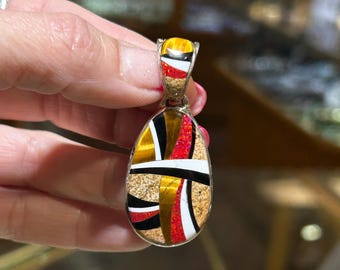Double Sided Tigers Eye Multistone Picture Jasper and Opal Sterling Silver Navajo Handmade Pendant with a Sterling Silver Chain