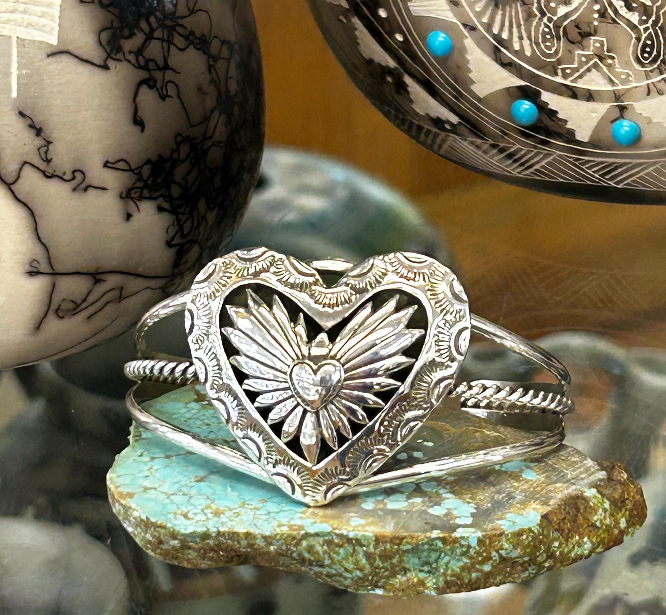 Navajo Handmade Sterling Silver Large Heart Cuff Bracelet - Etsy