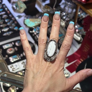Navajo Handmade White Buffalo Turquoise Sterling Silver Women's Ring