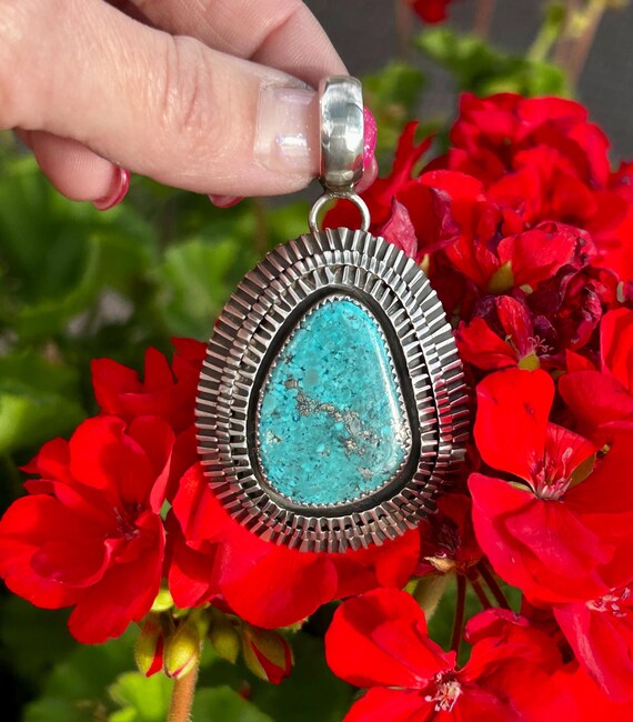 Morenci Turquoise Thick Heavy Navajo Handmade Pendant Hook on With