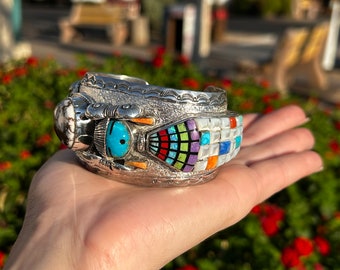 Corn Maiden Multistone Mother of Pearl Colorful WildHorse Turquoise Henry Yazzie Navajo Cuff Bracelet