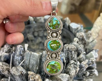 Sonoran Gold Turquoise Stone 3” Sterling Silver Navajo Handmade