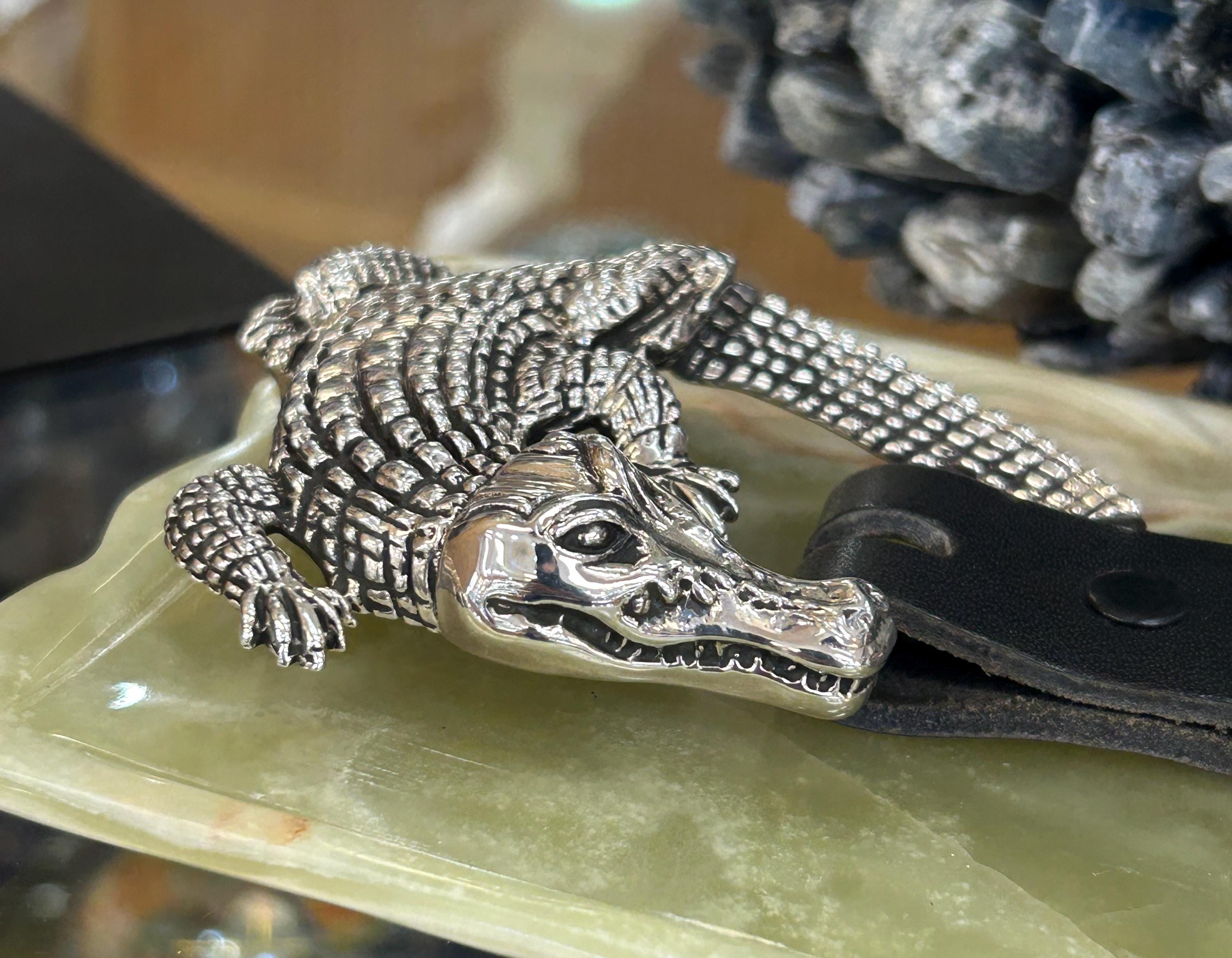 Handmade Heavy Sterling Silver Alligator Belt Buckle Ranger  display picture 3