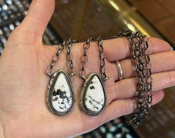 White Buffalo Turquoise Sterling Silver Navajo Handmade Pendant with Attached chain