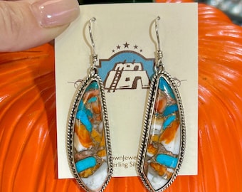 Gem Grade Royston & Orange Spiny Oyster Earrings Handmade by