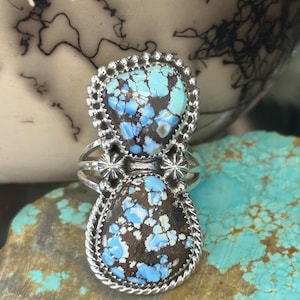 Golden Hills Turquoise 2 Stone Sterling Silver Navajo Handmade Ring