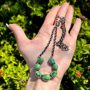 Sonoran Gold Turquoise Sterling Silver Horse Shoe shape 7 Stone Pendant with Handmade Sterling Silver Chain