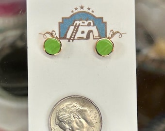 14K Gold Green Gaspeite Handmade Stud Earrings