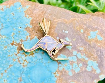 Solid 14KT Gold Australian Opal Small Kangaroo Pendant