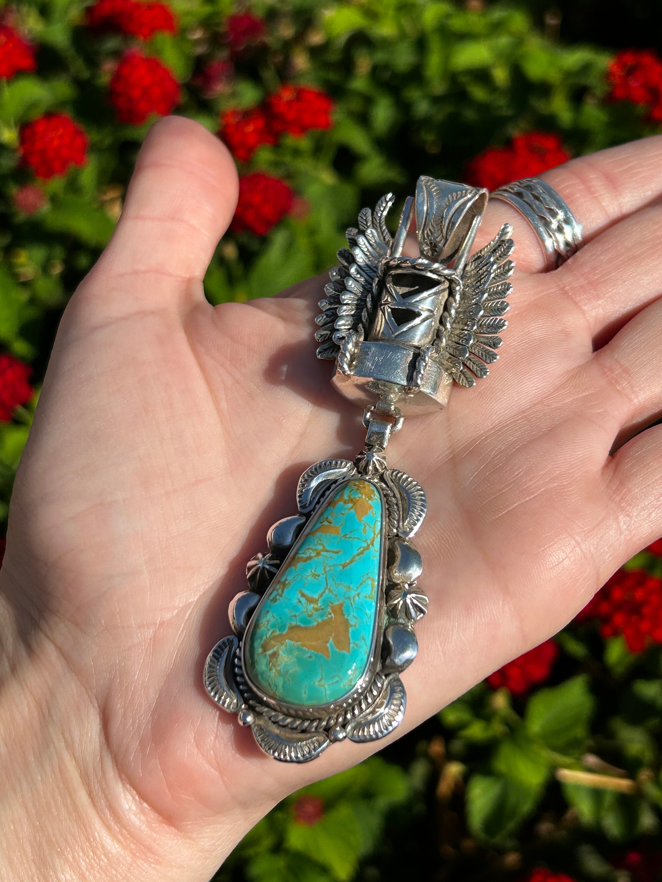 KAISER 925　STERLING ミントン　ペンダント　オークラ　ハート Large Crow Mother Kachina Kingman Turquoise Sterling Silver Navajo