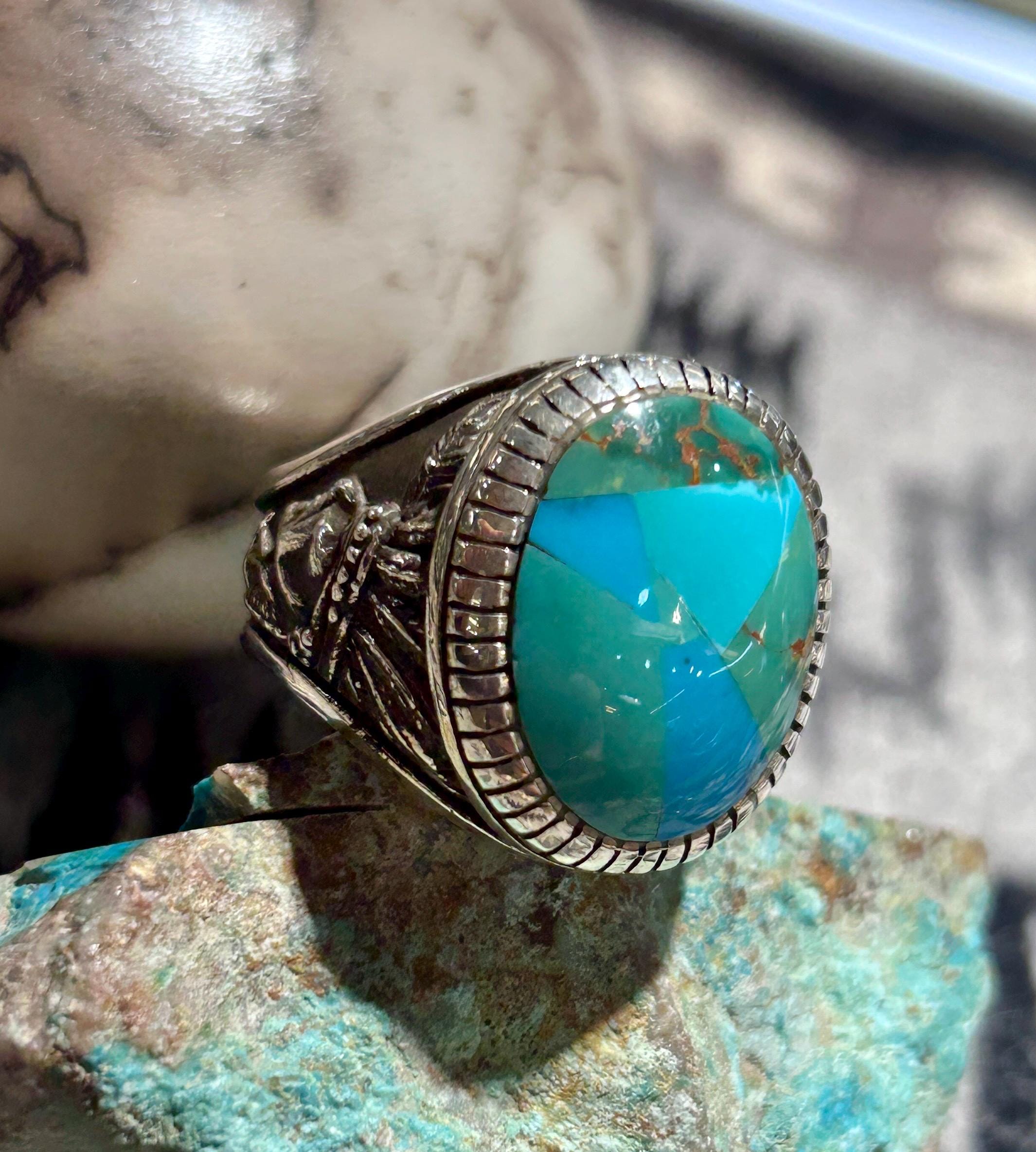 IndianターコイズBIGリング ベアクロー Hand Made Indian Head
