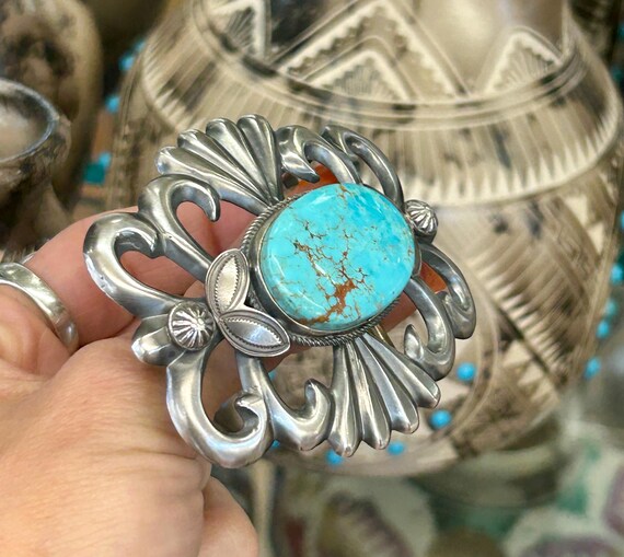 Sandcast Sterling Silver Navajo Handmade Turquoise Mens  display picture 3