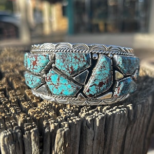 MADE TO ORDER Egyptian Turquoise Sterling Silver Sterling Silver Thick Mens Navajo Cuff Bracelet