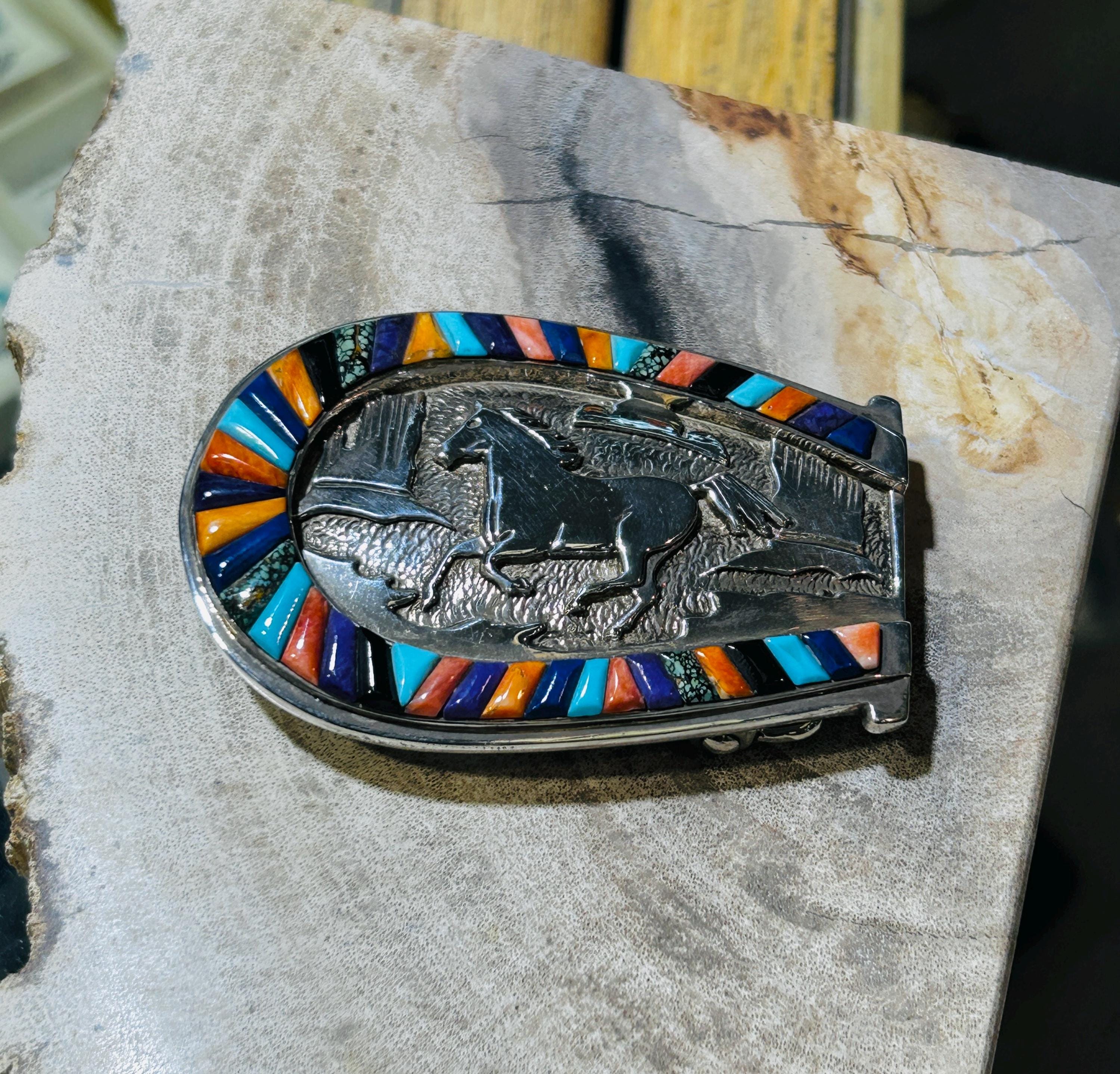 Vintage Calvin Begay Horse Sterling Silver Multistone  display picture 1