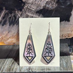 Hopi Handmade Corn Stalk Symboic Sterling Silver Dangle Earrings