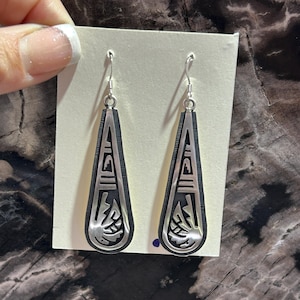 Hopi Handmade Symbolic Sterling Silver Long Dangle Earrings