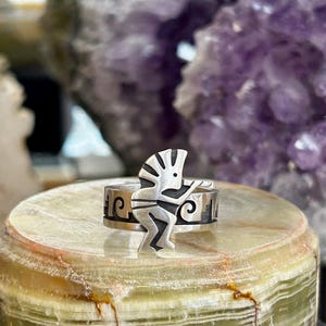Hopi Water/Adobe Sterling Silver Kokopelli Mens/Womens Ring