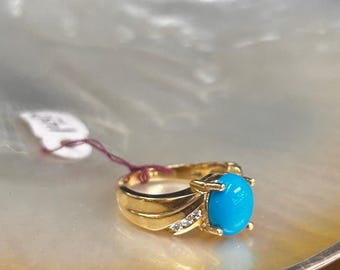 Sleeping Beauty Turquoise 14K Gold With Diamond Ring