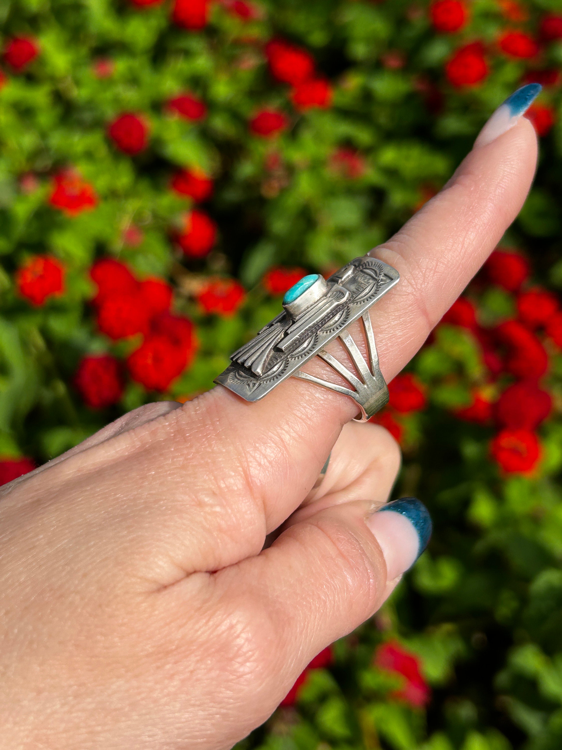 Thunderbird Sterling Silver Turquoise + Coral + Orange Spiny