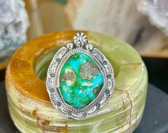 Sonoran Gold Turquoise Sterling Silver Navajo Handmade Ring/Resizing is free