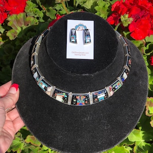 Celestial Starry Night Sky Multistone Inlay Sterling Silver Navajo Clayton Tom Necklace and Earring Set/Layaway Available