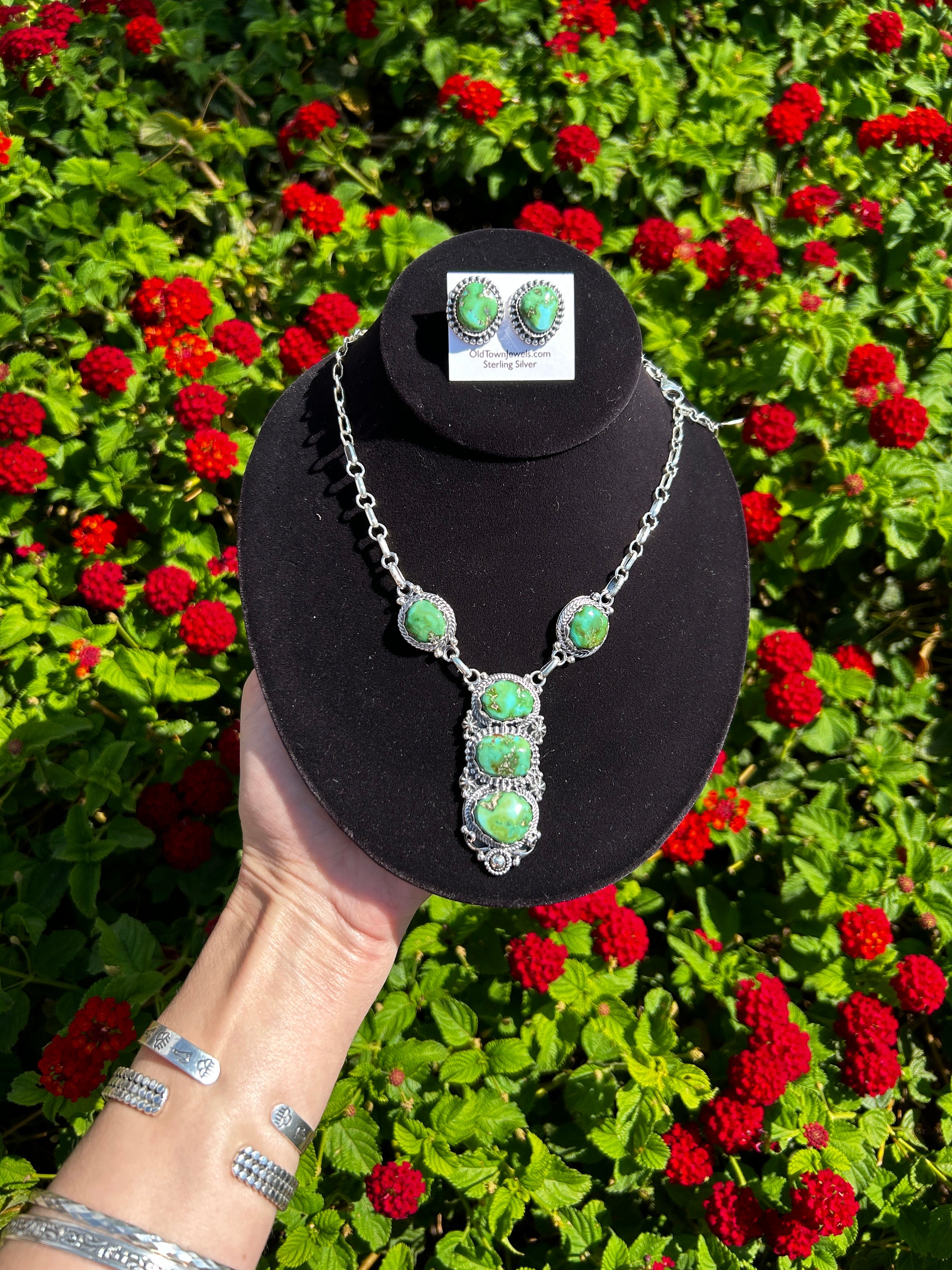 Set Gioielli Etnici Argento 925 Placcato – Ciondolo, Collana E Orecchini Con Turchese Rosso - Foto 4
