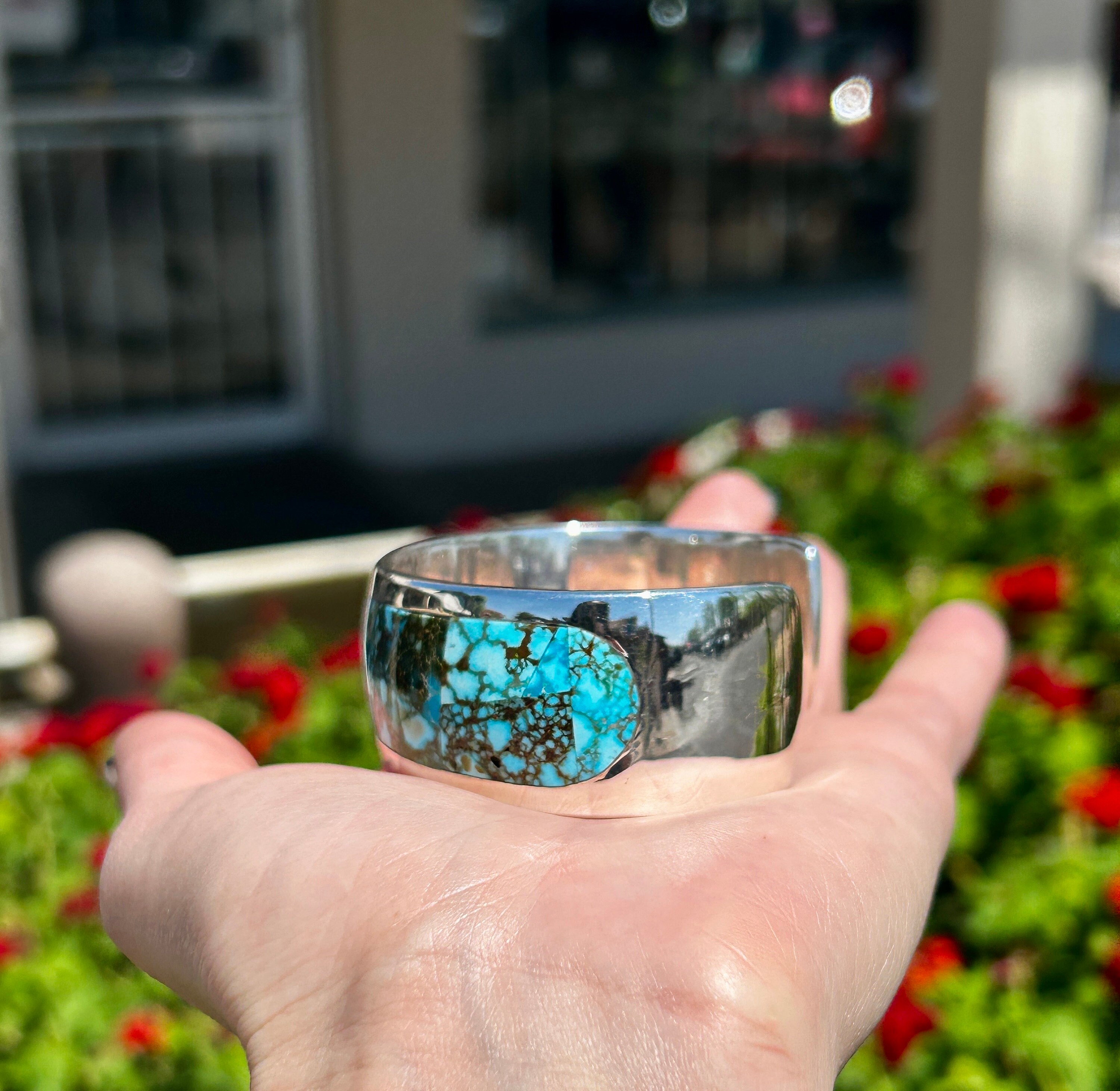 SONORAN TURQUOISE Inlay Sterling Silver Thick Navajo