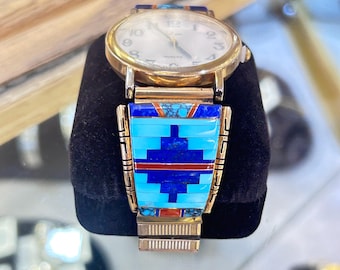 Vintage 14K Gold Navajo Tom David Multistone Inlay Sleeping  display picture 1