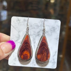 Spiny Oyster Shell Burnt Orange Sterling Silver Navajo Handmade Earrings