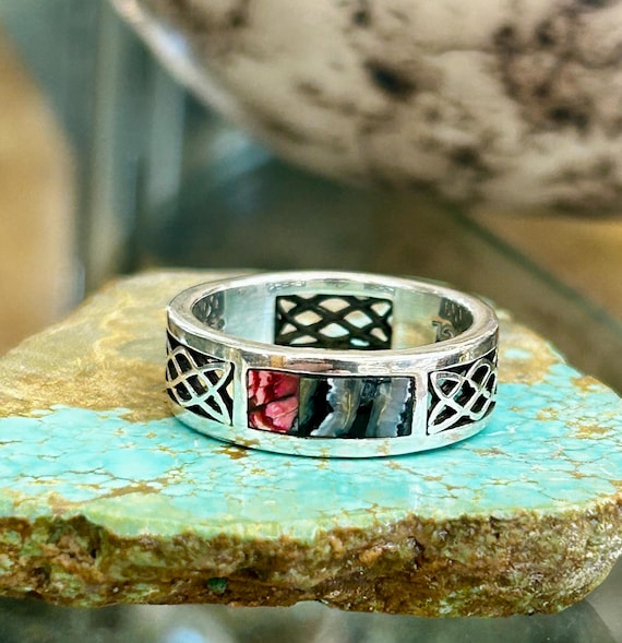 Obsidian Inlay Sterling Silver Celtic Navajo Celtic Style Men's