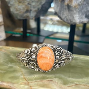 Orange Spiny Oyster Sterling Silver Navajo Handmade Cuff Bracelet