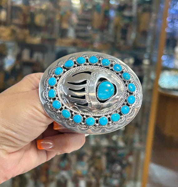 ターコイズベアクロースターリングシルバーナバホハンドメイドメンズ