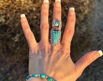 Thunderbird Sterling Silver Turquoise + Coral + Orange Spiny