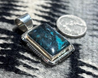 Navajo Handmade New Mexico Turquoise Sterling Silver Square Mens/Womens Pendant