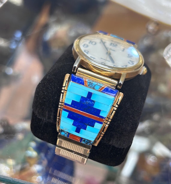 NAVAJO ナバホ 腕時計 ターコイズ Vintage ヴィンテージ Vintage 14K Gold Navajo Tom David Multistone Inlay Sleeping Beauty