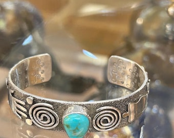 Alex Sanchez Sterling Silver Symbolic Navajo Petroglyph Turquoise