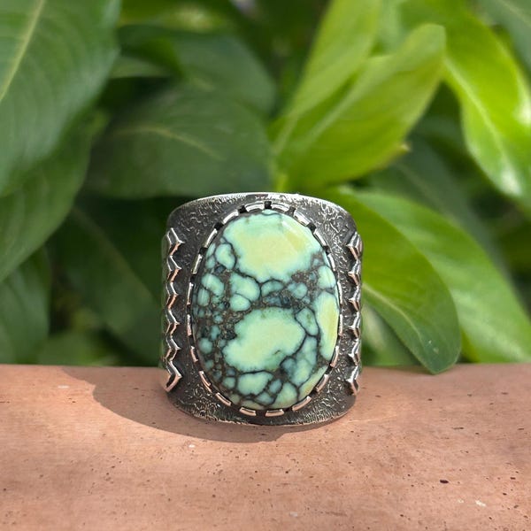 Spiderweb Variscite Sterling Silver Navajo Handmade Unisex Ring