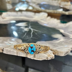 14K Gold Egyptian Spiderweb Turquoise Navajo handmade Cuff bracelet/Sized to your wrist