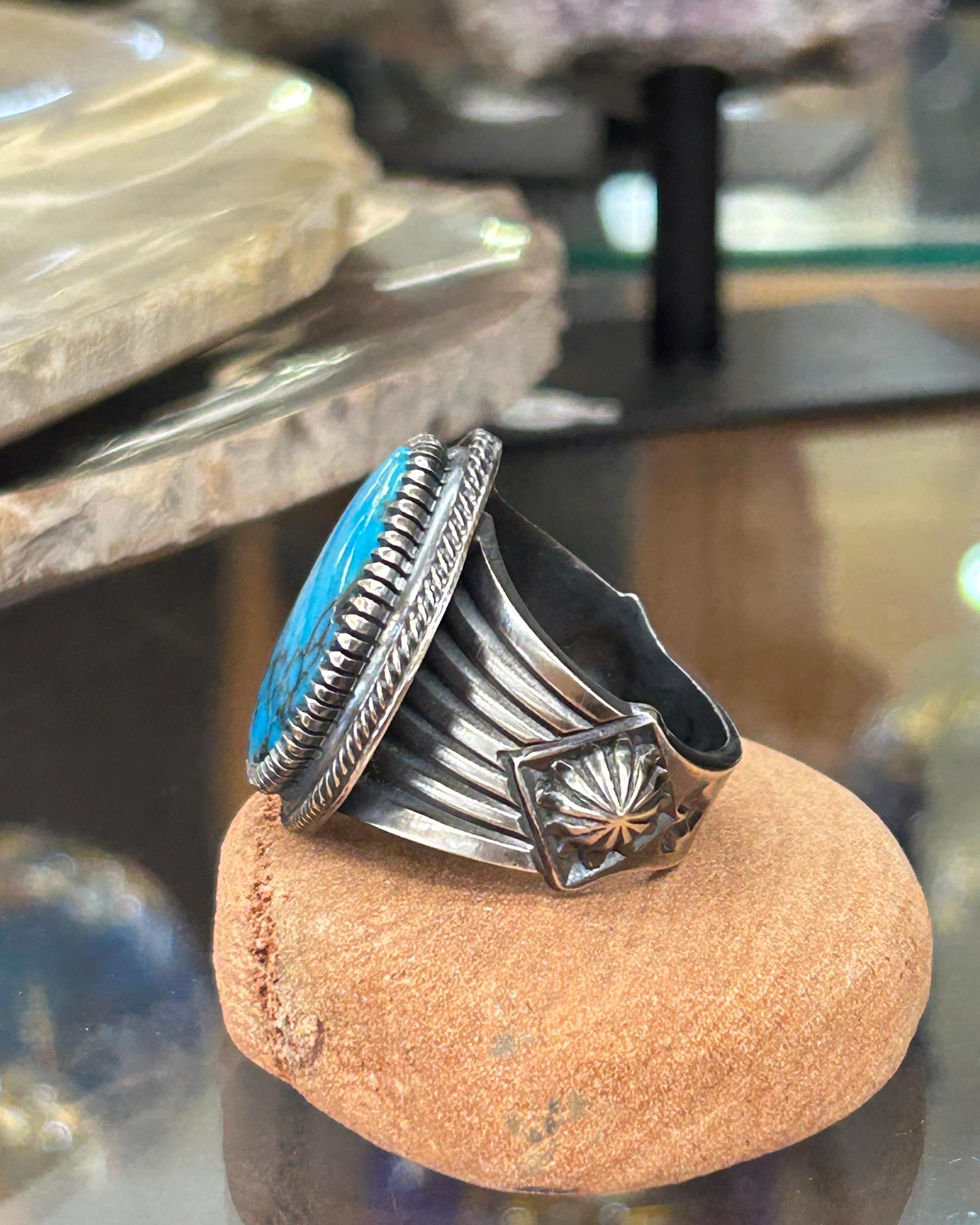 スパイダーウェブターコイズ メンズ 厚手 ナバホ族 ハンドメイドリング